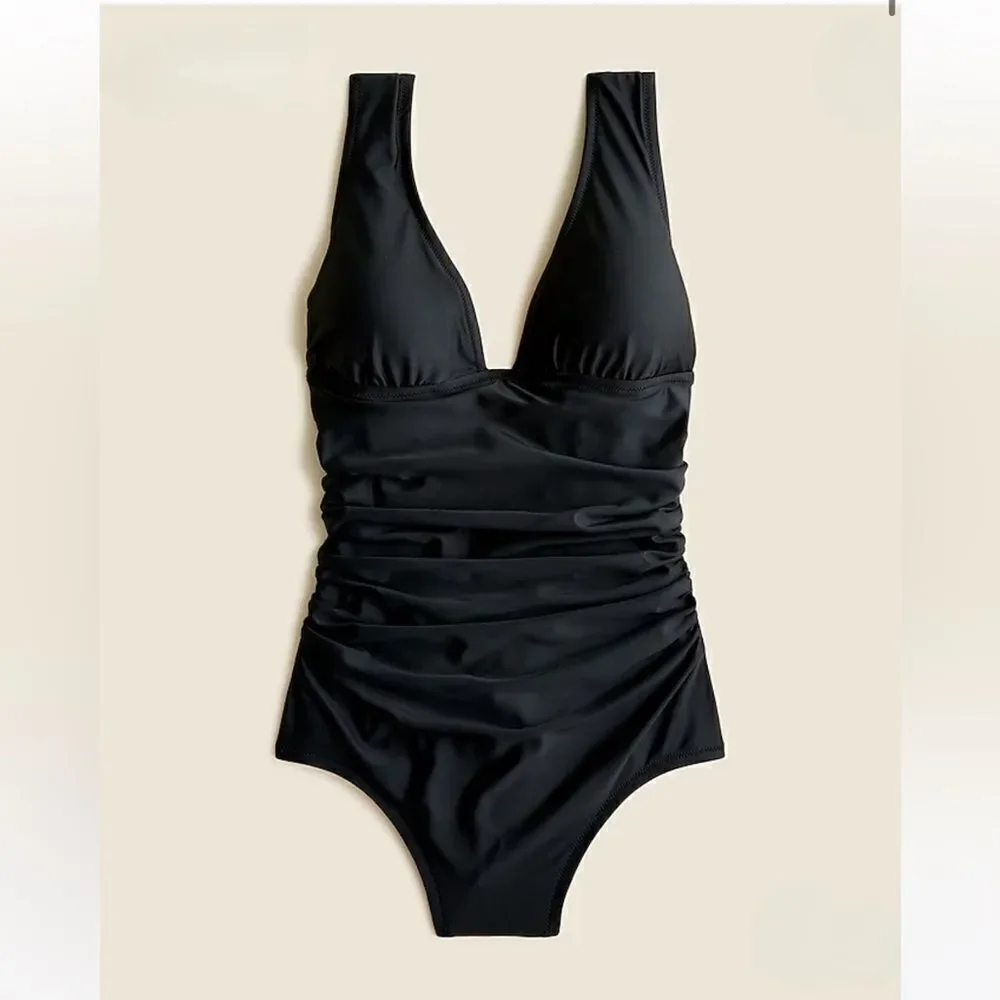 NWT J CREW Ruched V-neck one-piece in black